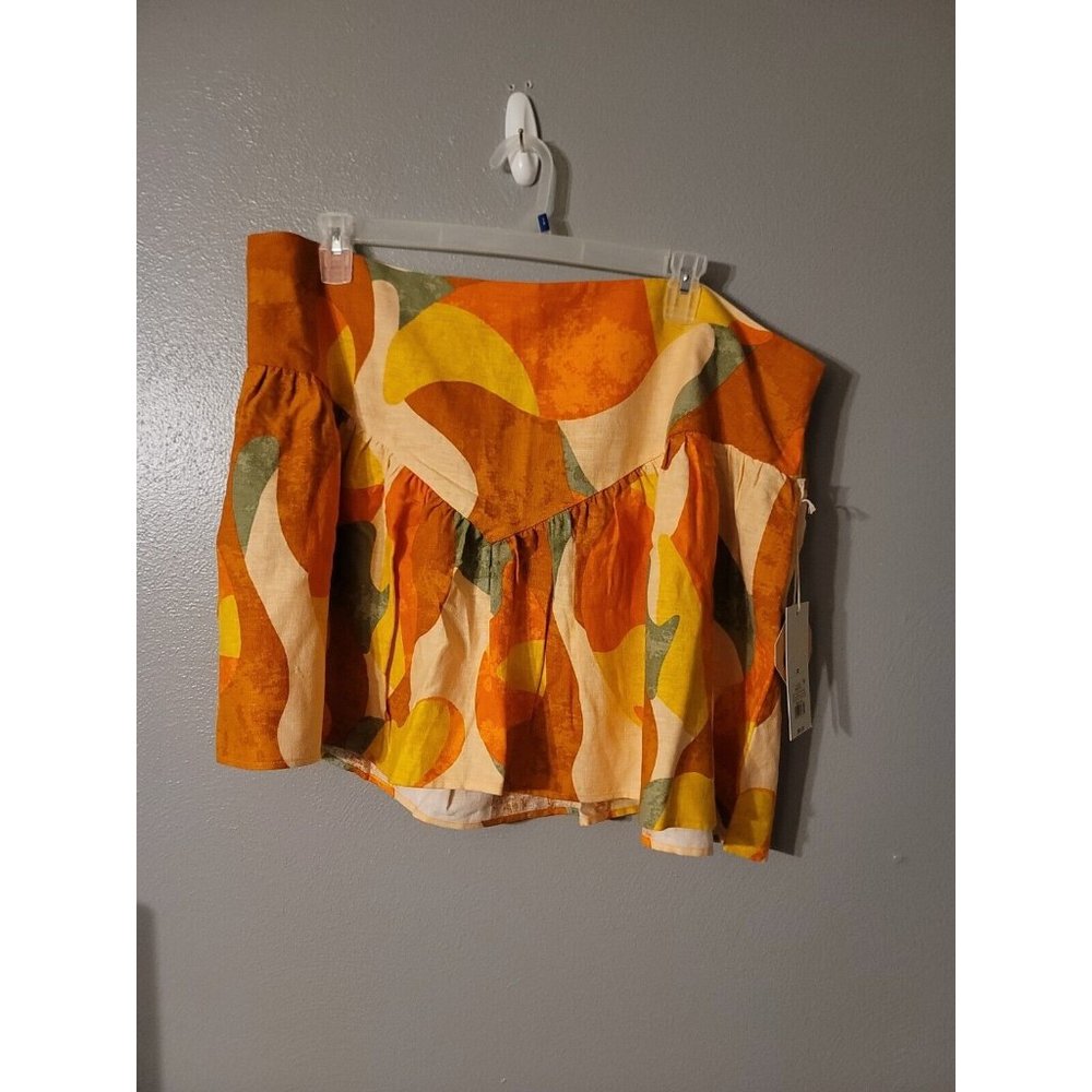 Fe Noel Mini Skirt in Orange, Yellow, Cream with Green Accents